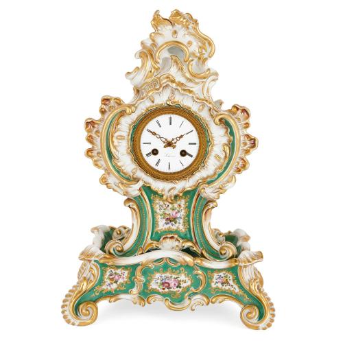 Rococo style porcelain mantel clock by Jacob Petit