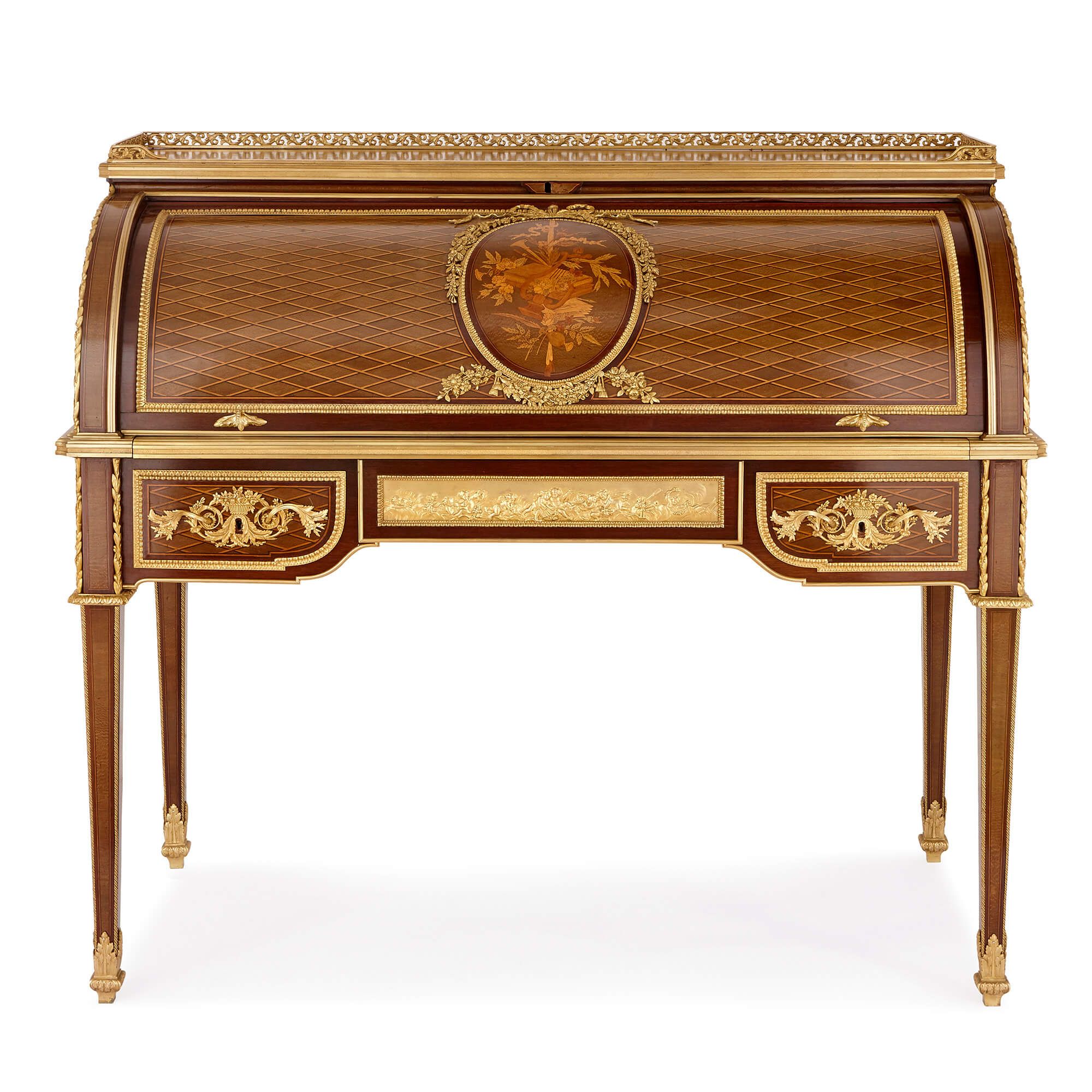 Antique Ormolu Mounted Mahogany Roll Top Desk By Linke Mayfair