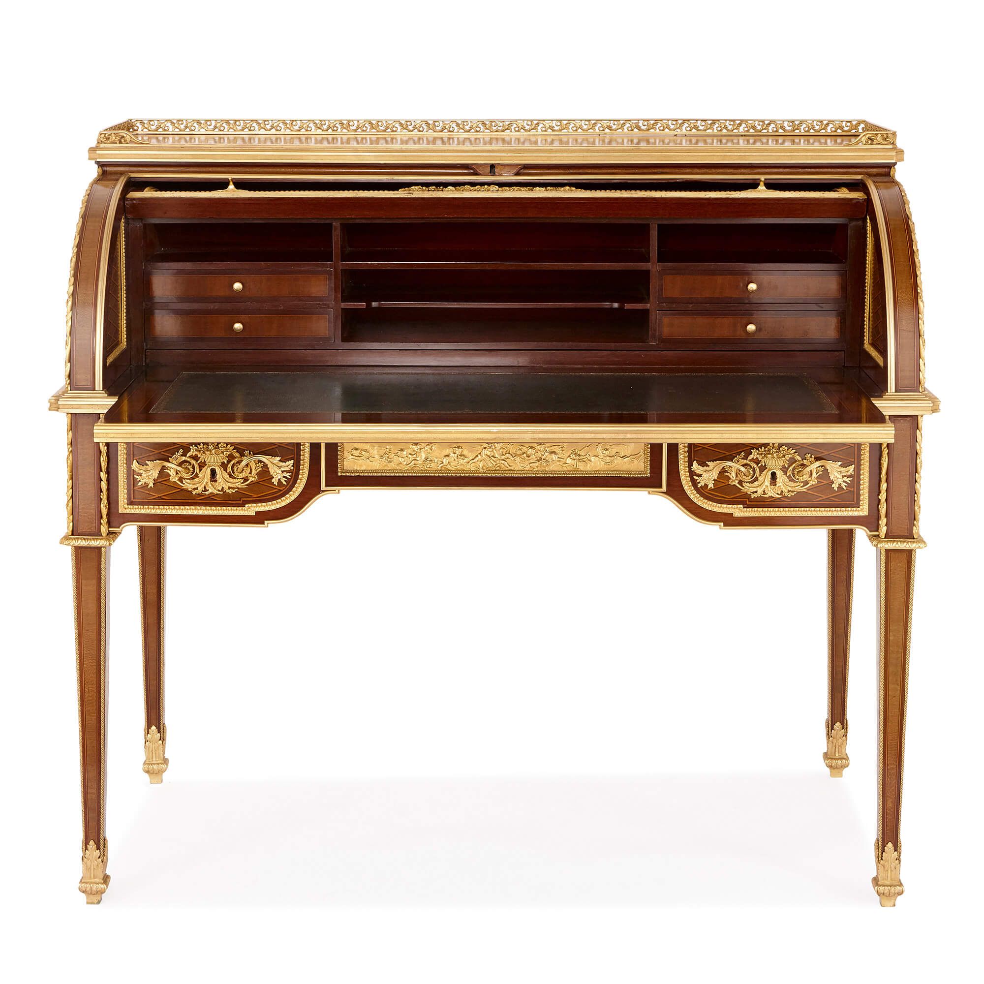 Antique Ormolu Mounted Mahogany Roll Top Desk By Linke Mayfair