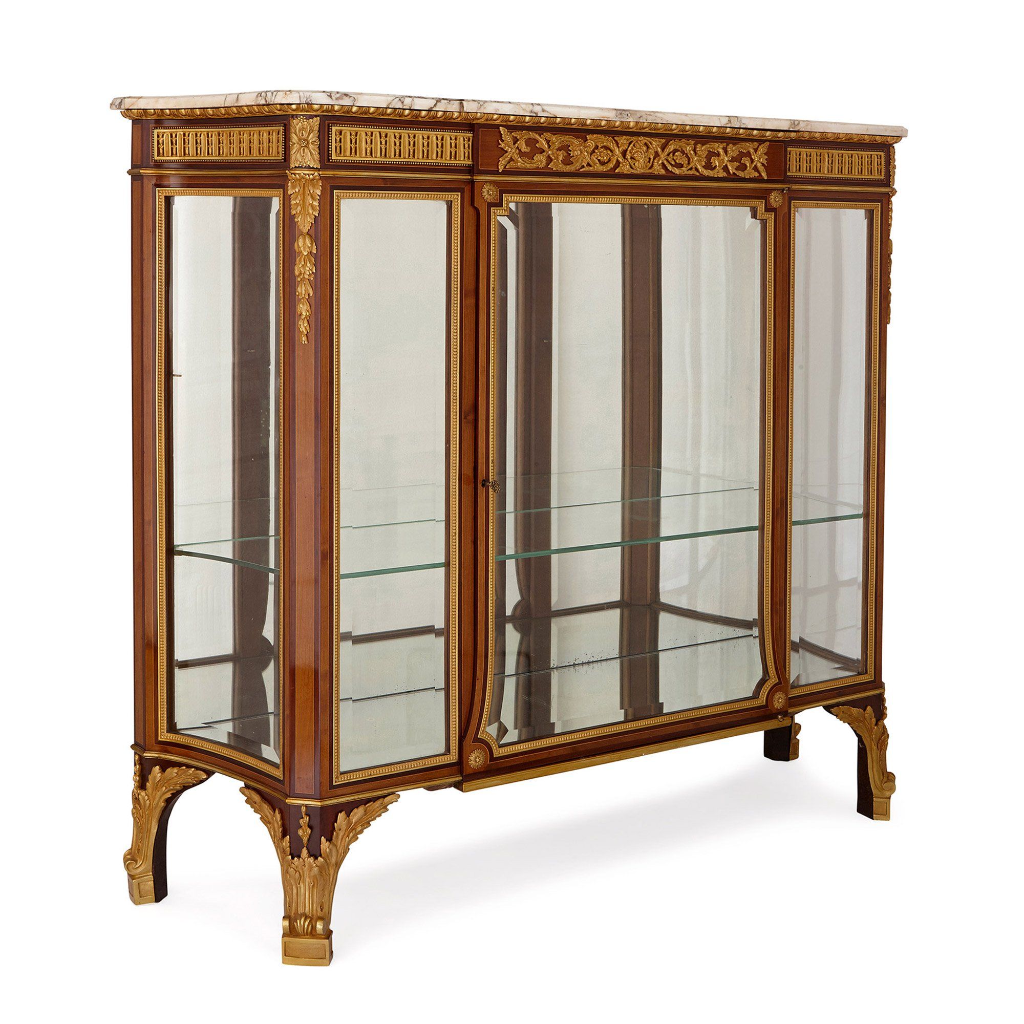 French Marble Topped Ormolu Mounted Vitrine Display Cabinet