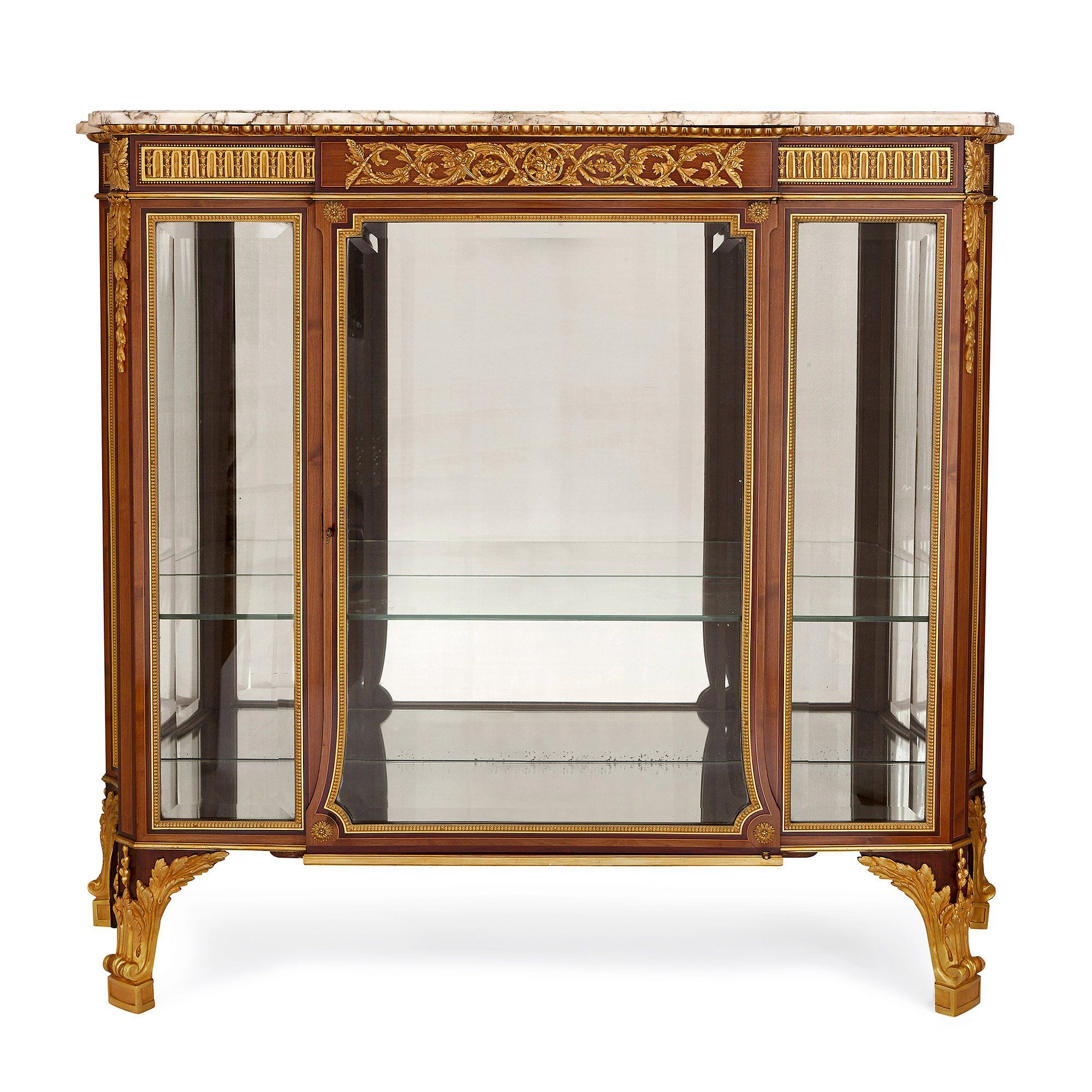 French Marble Topped Ormolu Mounted Vitrine Display Cabinet