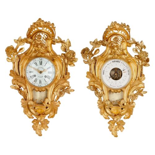 Antique Louis XV style ormolu clock and barometer