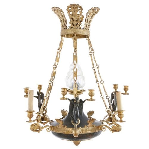Empire style gilt and patinated bronze chandelier