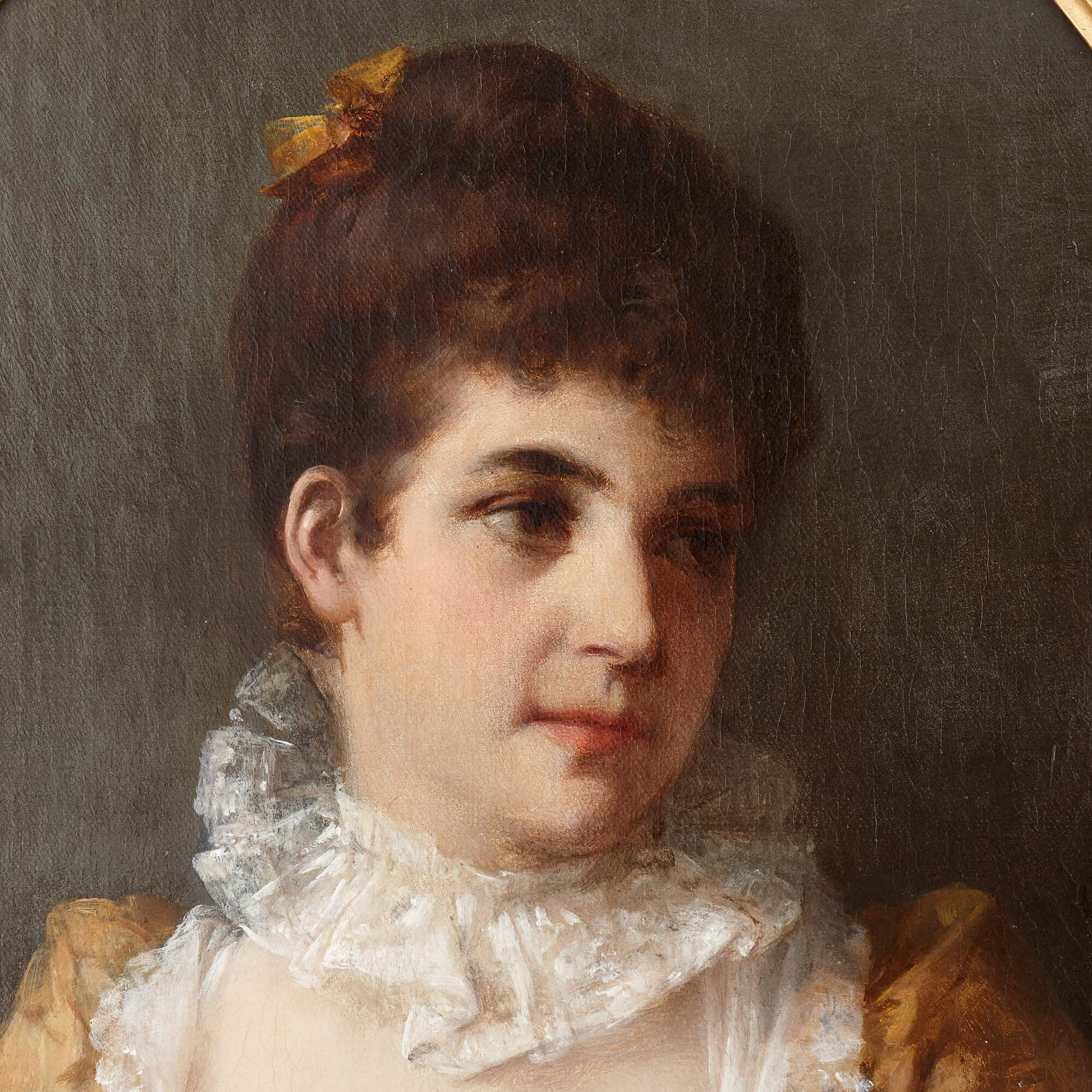 Antique VICTORIAN Pretty WOMAN Oil Portrait Painting GOLD 