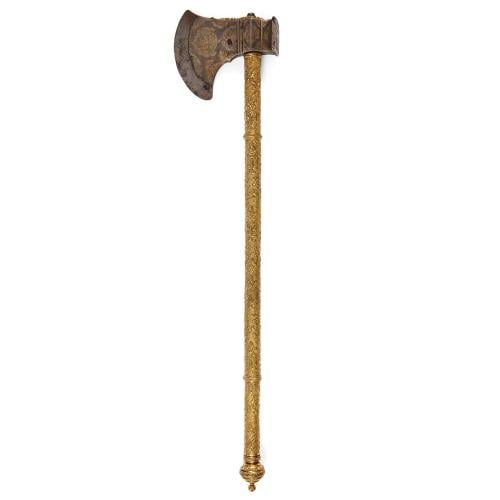 A 19th century gilt saddle axe or Tabarzin from Bikaner, India