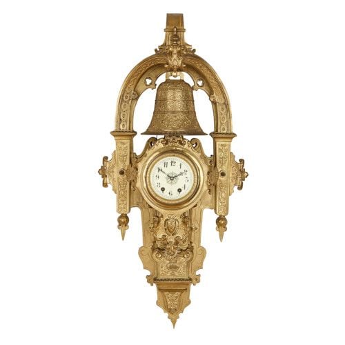 Large antique Mannerist style ormolu cartel clock with bell