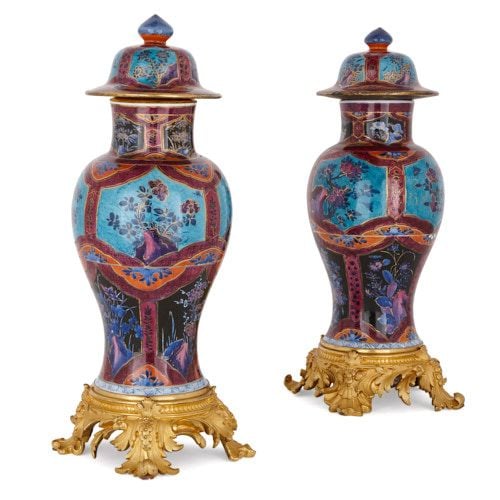 Pair of Chinese Qing dynasty porcelain and ormolu vases