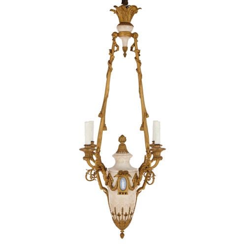 Antique marble, ormolu and jasperware four-light chandelier