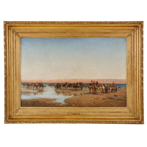 'Crossing the Desert', large Orientalist painting by Berchère