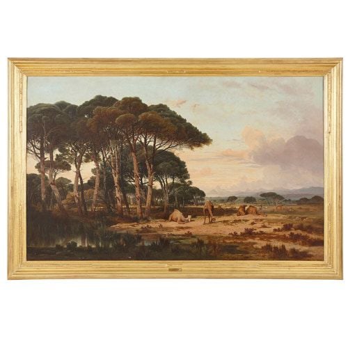 'Camels Grazing', Orientalist oil painting by Lefevre