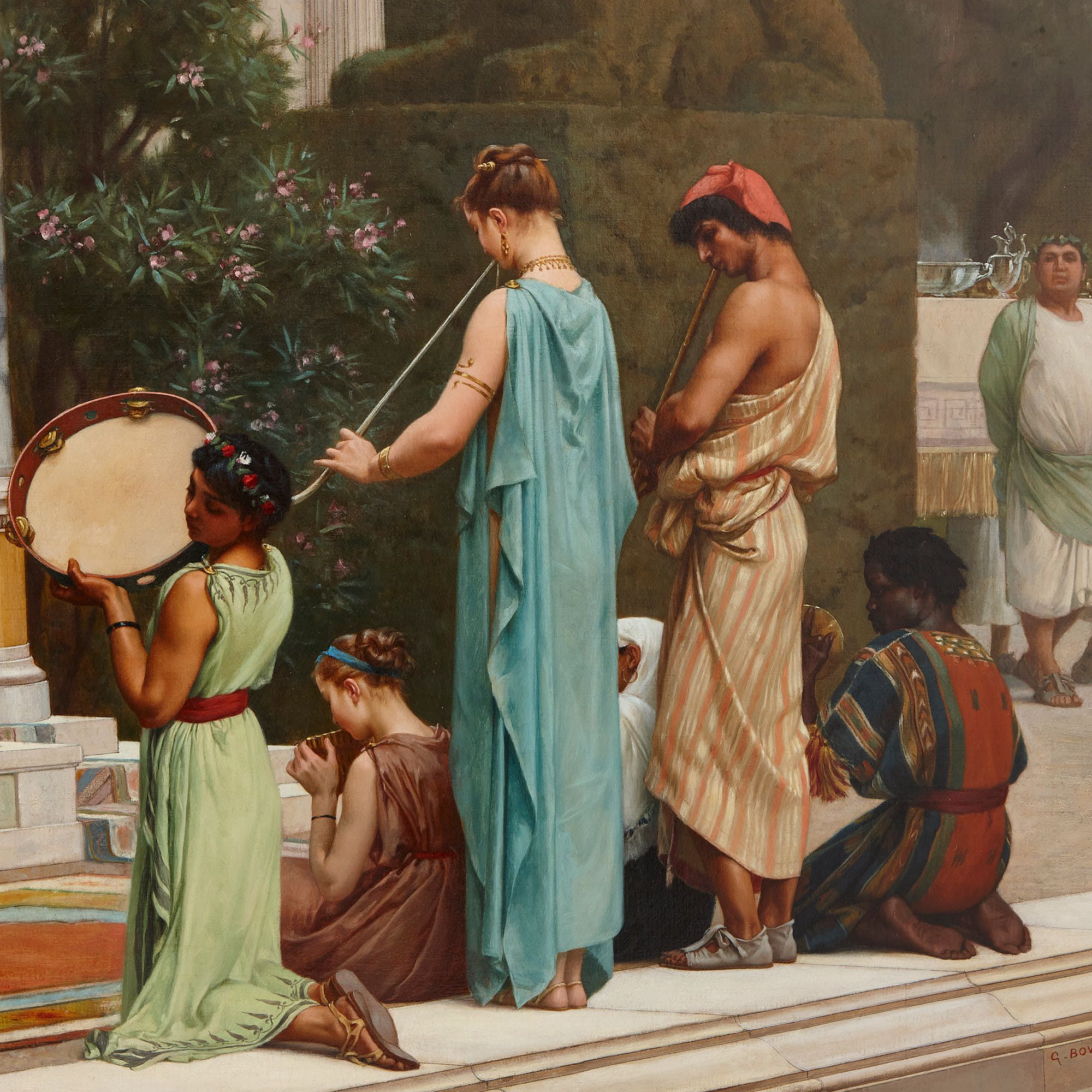 'A Summer Repast', large Roman classical painting by Boulanger