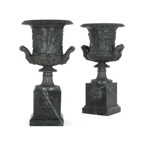 Pair of Italian marble vases after the Medici Vase