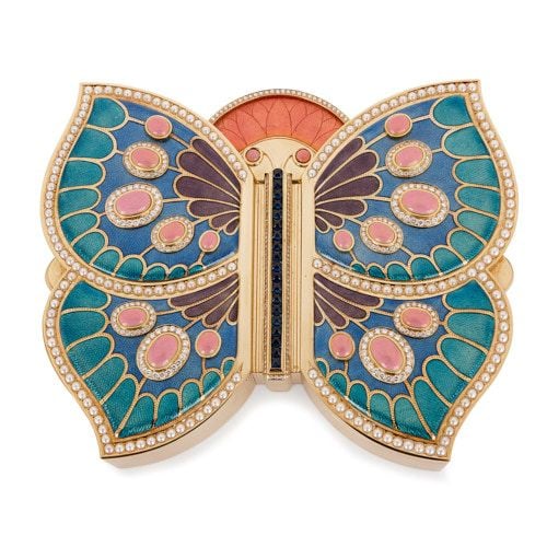 Gold, enamel, pearl, diamond and sapphire butterfly box by Asprey