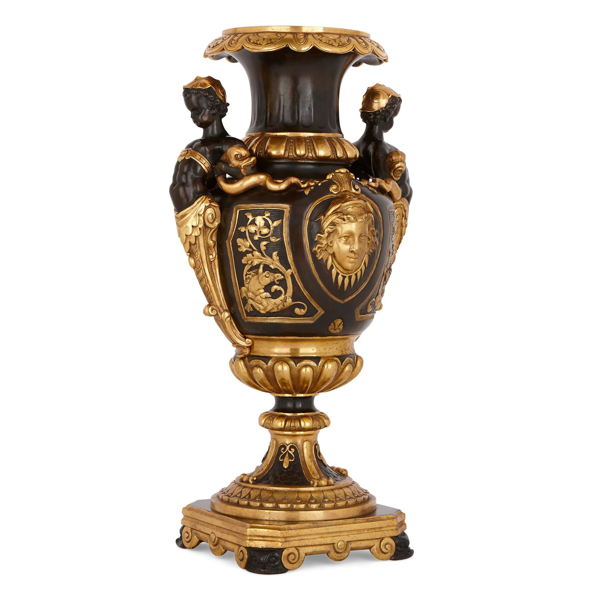 French Neoclassical style gilt and patinated bronze vase | Mayfair Gallery