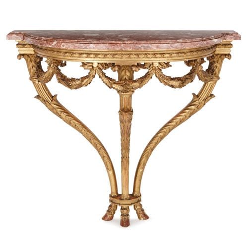 Louis XVI style marble and giltwood console table by Linke