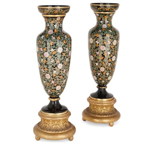 Pair of Bohemian large enamelled glass vases | Mayfair Gallery