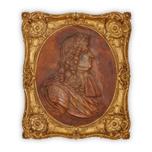 French leather relief portrait of Louis XIV after Girardon