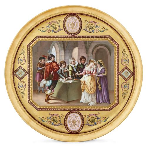 Large Royal Vienna porcelain charger with royal theme