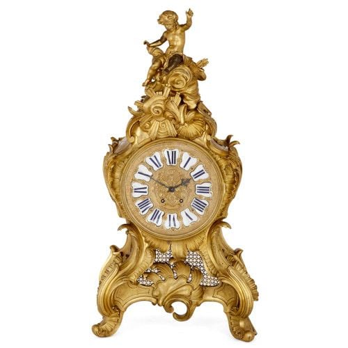 Monumental antique gilt bronze clock in the Rococo style