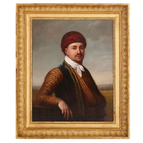 French oil on canvas portrait painting in giltwood frame 
