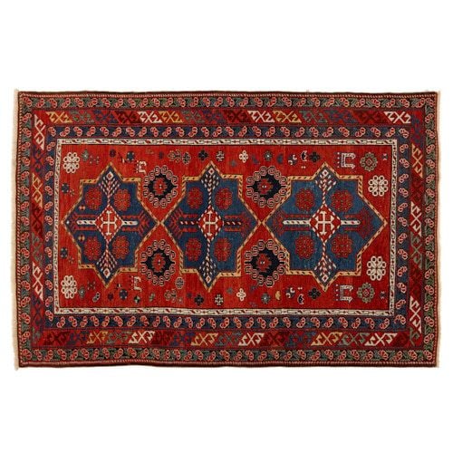 19th Century Shirvan red and blue wool carpet