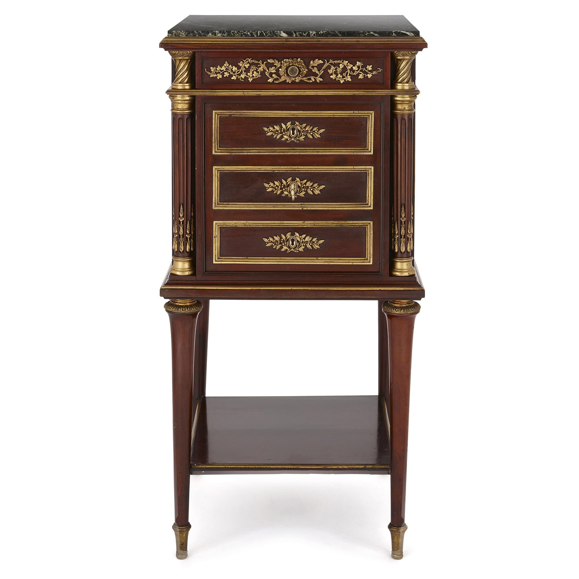 Antique mahogany, ormolu and marble bedside Mayfair Gallery