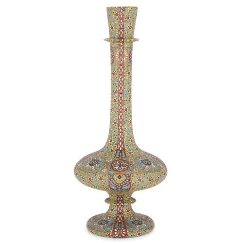 Antique Persian style glazed terracotta vase by Massier