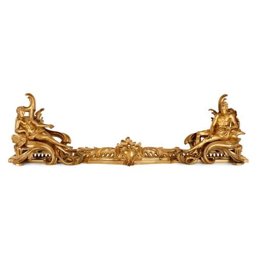 Antique ormolu fireplace fender with classical figures