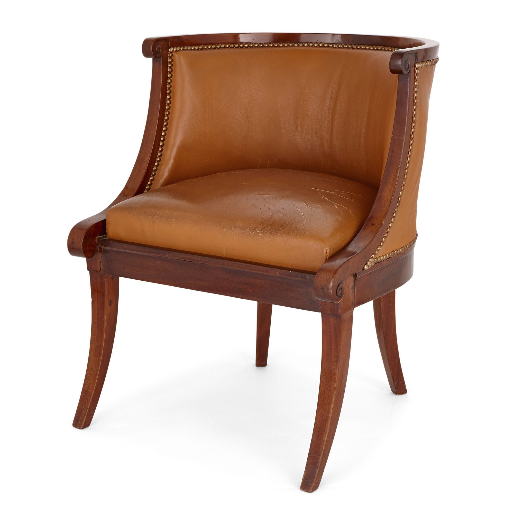 louis xvi period wood and leather library chair  mayfair