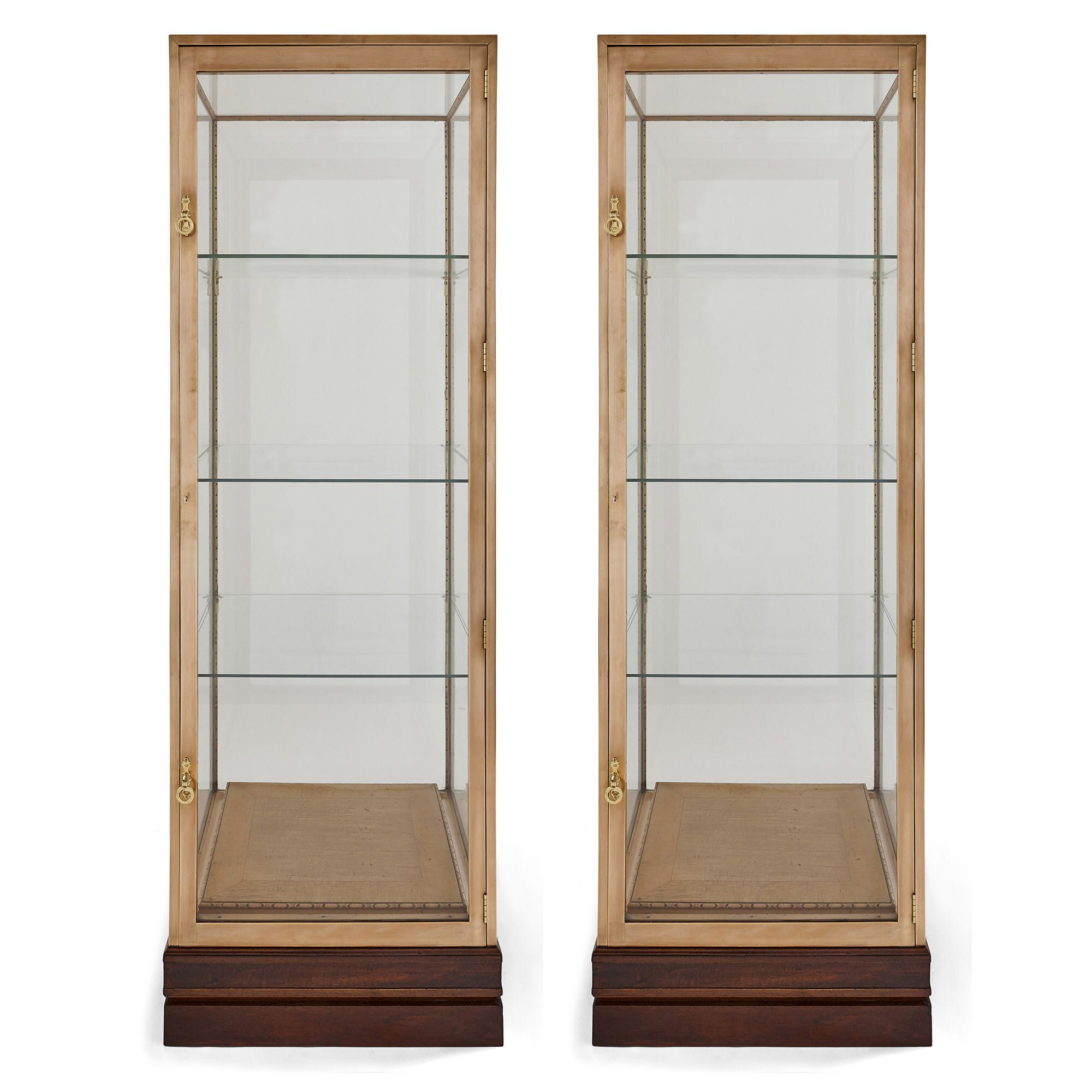 Pair Of French Art Deco Brass And Wood Display Cabinets Mayfair