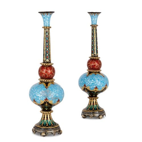 Pair of French parcel gilt enamelled vases for Turkish market