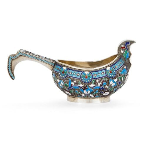 Russian silver and cloisonné enamel kovsch