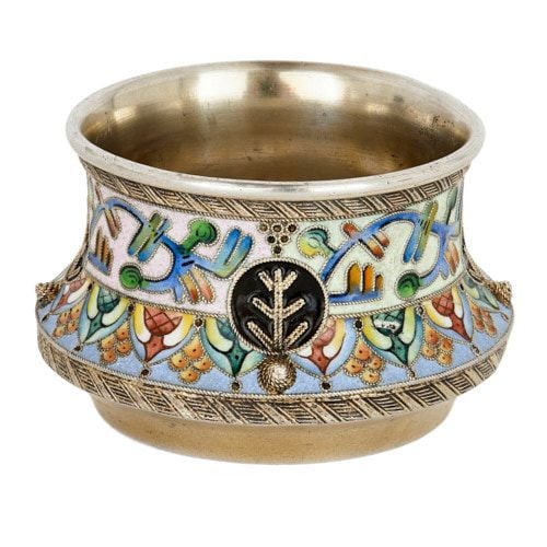 Russian cloisonné enamel and silver Salt by 6th Artel