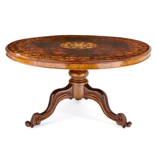 English Victorian period walnut and marquetry breakfast table