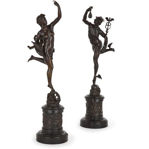 Pair of patinated bronze figures after Giambologna & Fulconis
