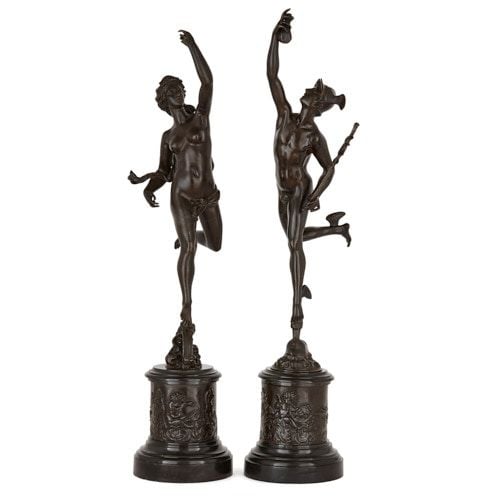 Pair of bronze figures of Mercury and Fortuna after Giambologna