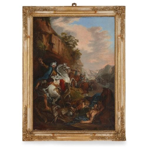 'Attack of the Leopards,' 19th Century French oil painting