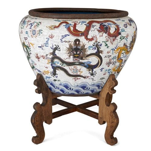 Monumental Chinese cloisonné enamel jardinière