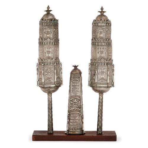 A set of Judaica silver Rimmonim (Torah Finials), c.1800