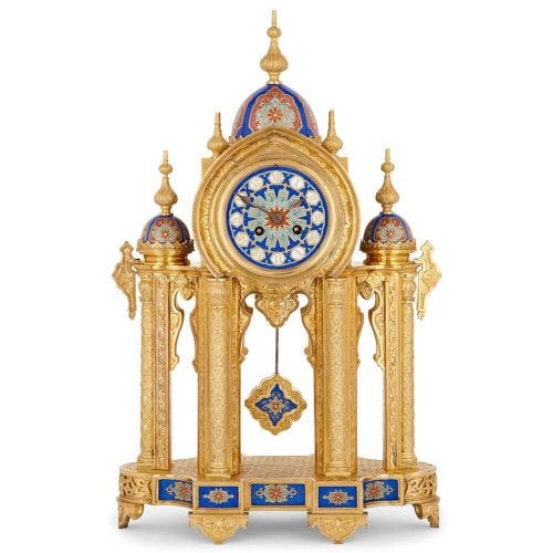 Moorish style porcelain mounted ormolu mantel clock