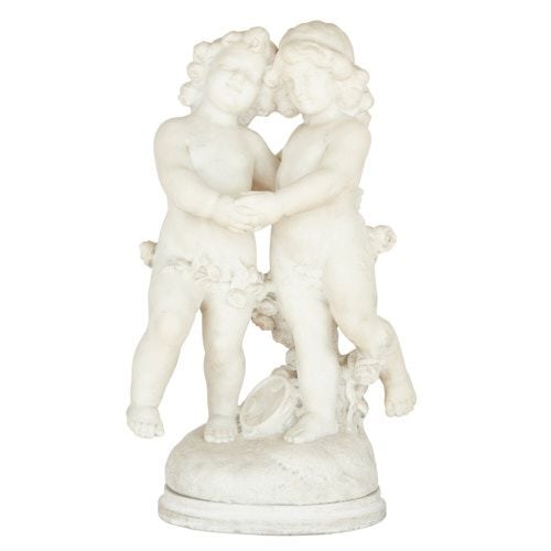 Antique Carrara marble sculpture of twin putti