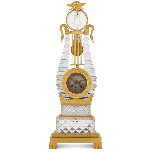 Cut glass and ormolu Restauration period lyre shaped clock