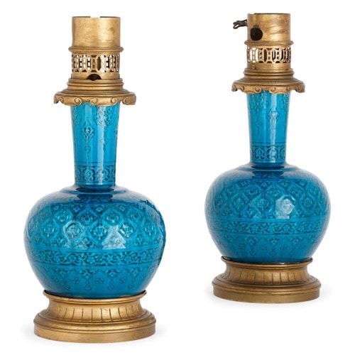 Pair of Persian style faience lamps by Théodore Deck