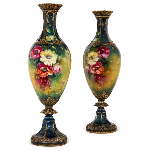 Large pair of antique Royal Bonn porcelain vases
