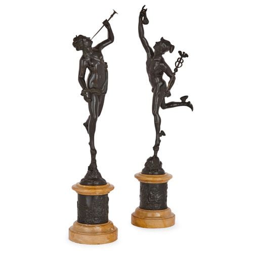 Pair of bronze sculptures of Mercury and Fortuna after Giambologna