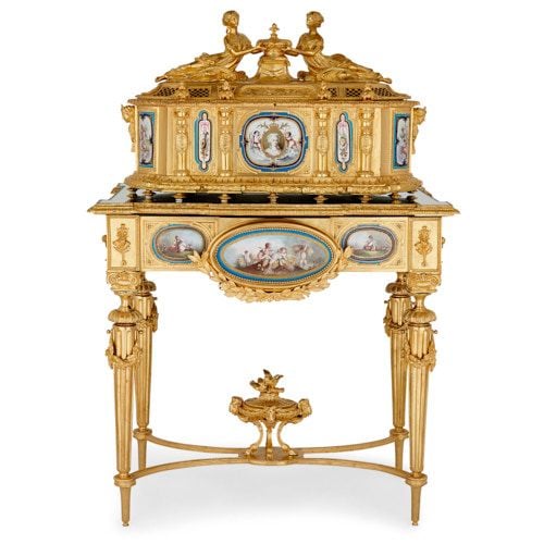 Magnificent ormolu and porcelain casket on stand