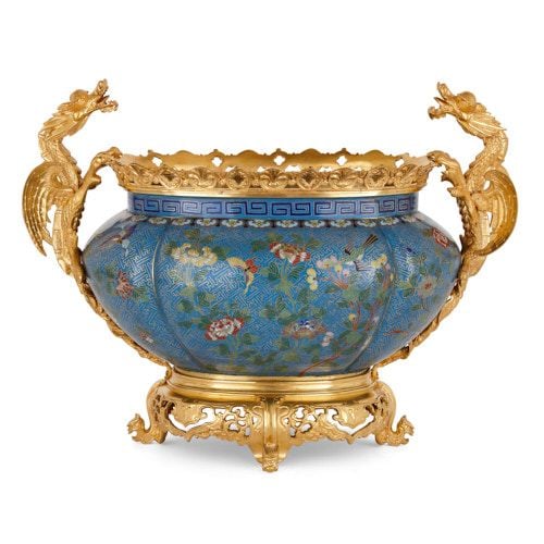 Chinoiserie style cloisonné enamel and ormolu jardinière