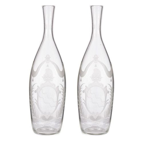 Pair of Russian armorial cut-glass decanters
