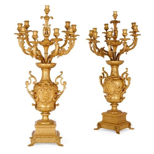 Pair of large ormolu candelabra by Barbedienne