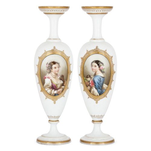 Pair of French opaline glass vases